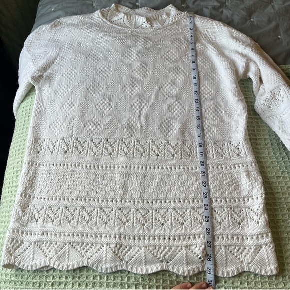 Via Max Vintage Cream / Off White Crochet Knit Grandpa Sweater - Picture 11 of 11